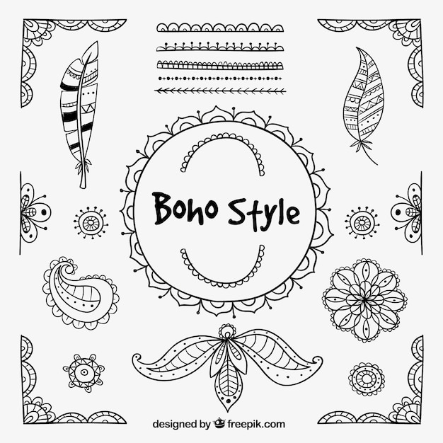 손으로 그린 boho 장식품의 컬렉션