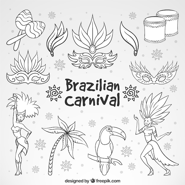 Коллекция рисованной элементы карнавала бразильские