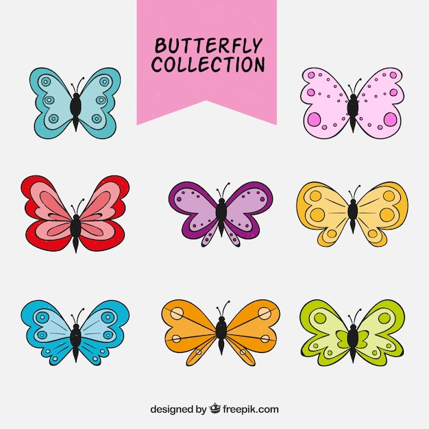 Free vector collection of hand-drawn butterflies