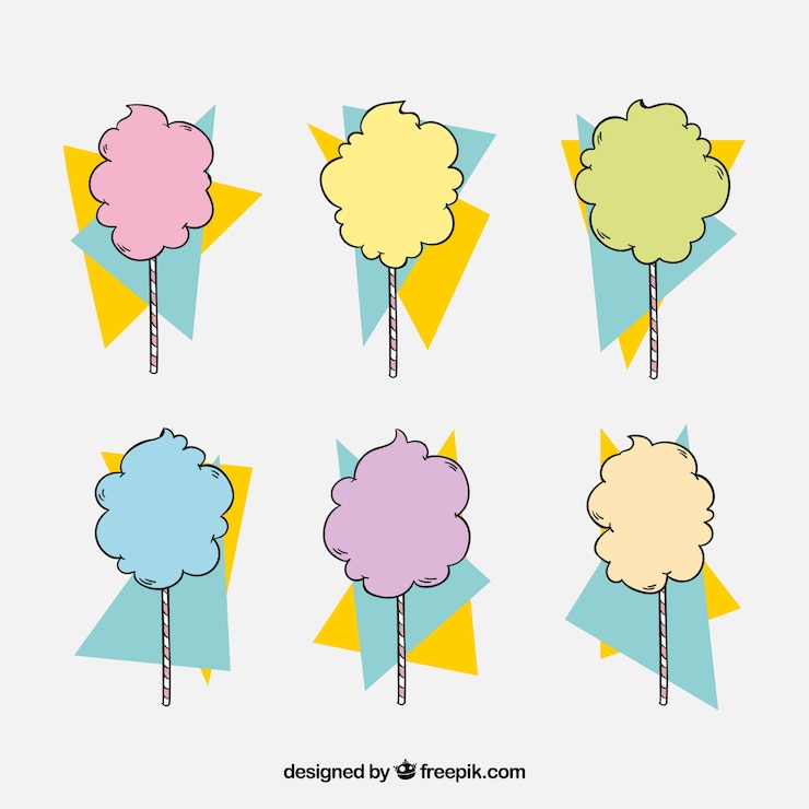 Free Vector collection of hand drawn candy cotton with abstract shapes