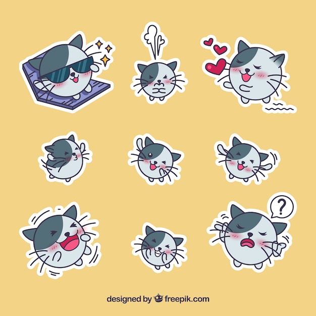 Free vector collection of hand drawn cat stickers