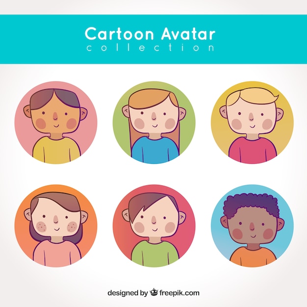 Collection of hand drawn children avatar