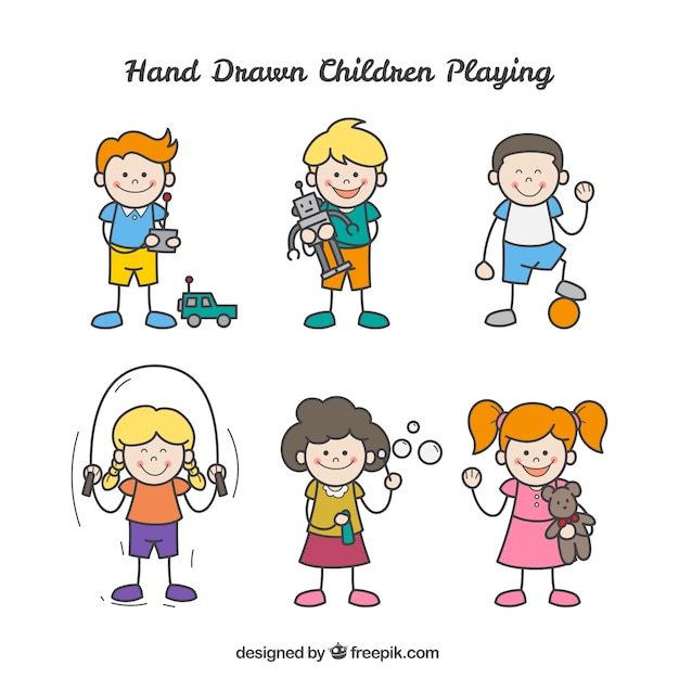 Collection of hand-drawn children playing