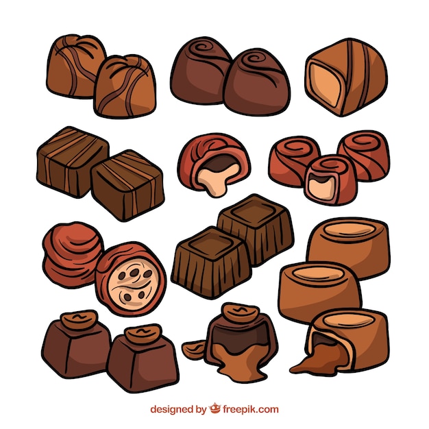 Collection of hand drawn chocolate pieces
