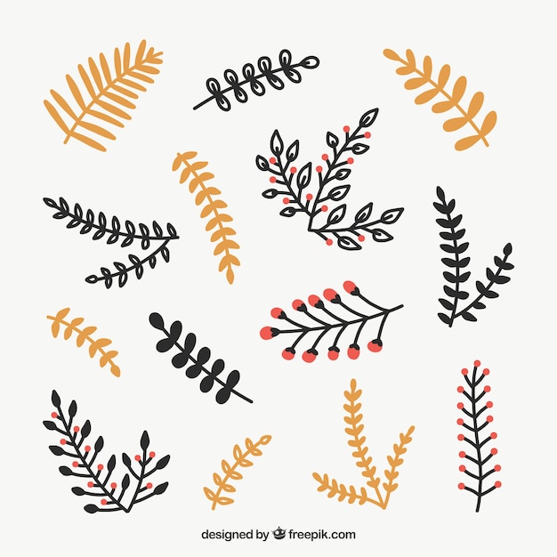 Free vector collection of hand drawn christmas leaves