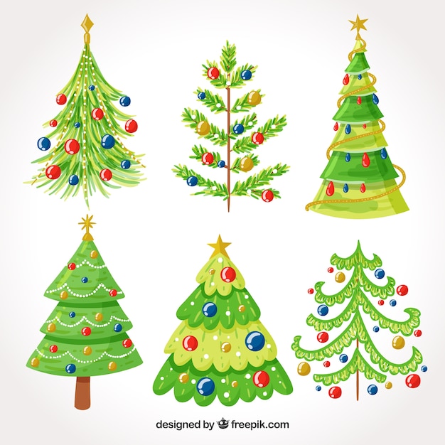 Collection of hand drawn christmas tree with nice decoration