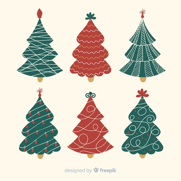 Free vector collection of hand drawn christmas tree