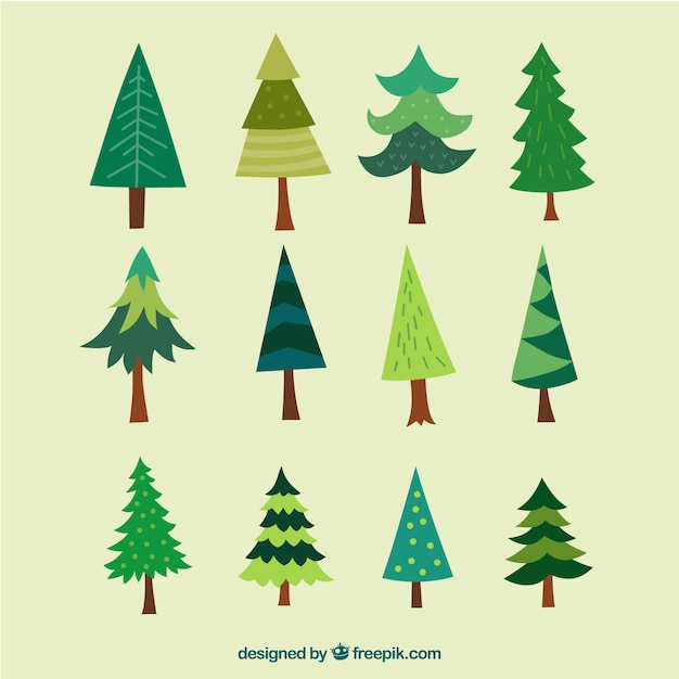 Free vector collection of hand-drawn christmas trees