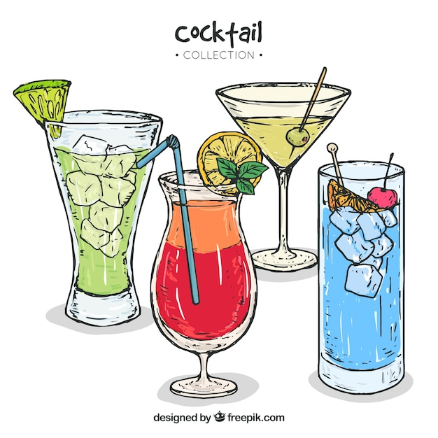 Free vector collection of hand-drawn cocktails