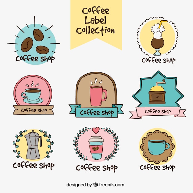 Collection of hand-drawn coffee stickers