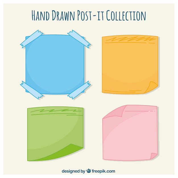 Collection of hand-drawn colored post-it 