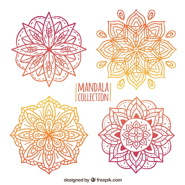 Collection of hand-drawn colorful mandalas