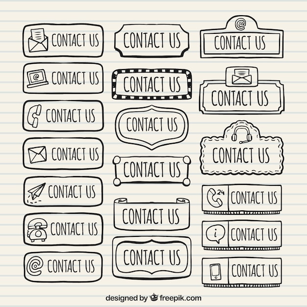 Free vector collection of hand drawn contact web buttons