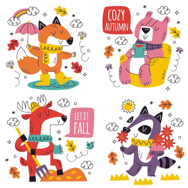 Free vector collection of hand drawn cute autumn stickers