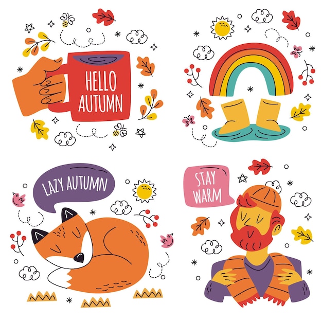 Free vector collection of hand drawn cute autumn stickers