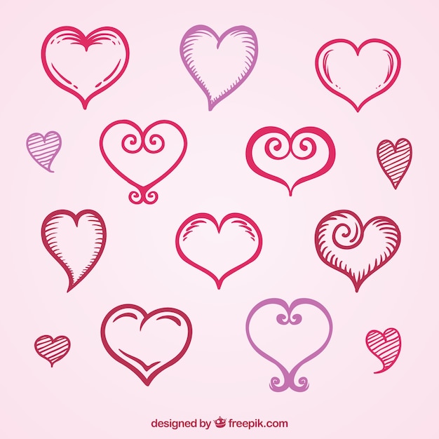 Collection of hand drawn decorative hearts