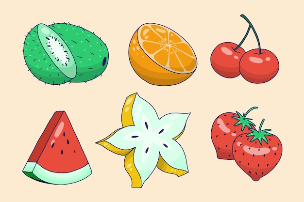 Collection of hand drawn delicious fruits