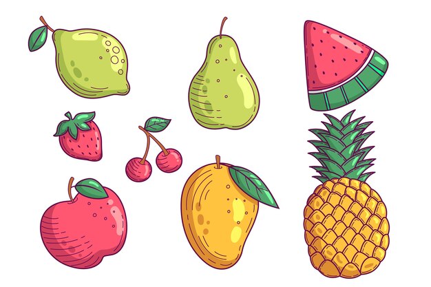 Коллекция рисованной вкусных фруктов