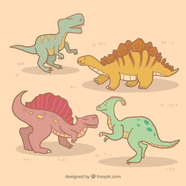 Vettore gratuito raccolta di disegnati a mano dinosauro
