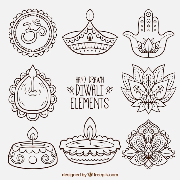 Free Vector collection of hand drawn diwali decorative elements