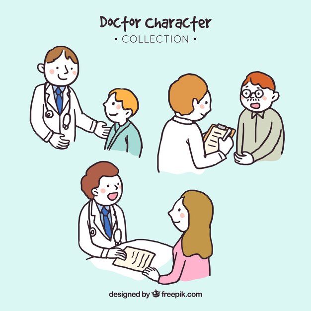 Free Vector collection of hand drawn doctor characters