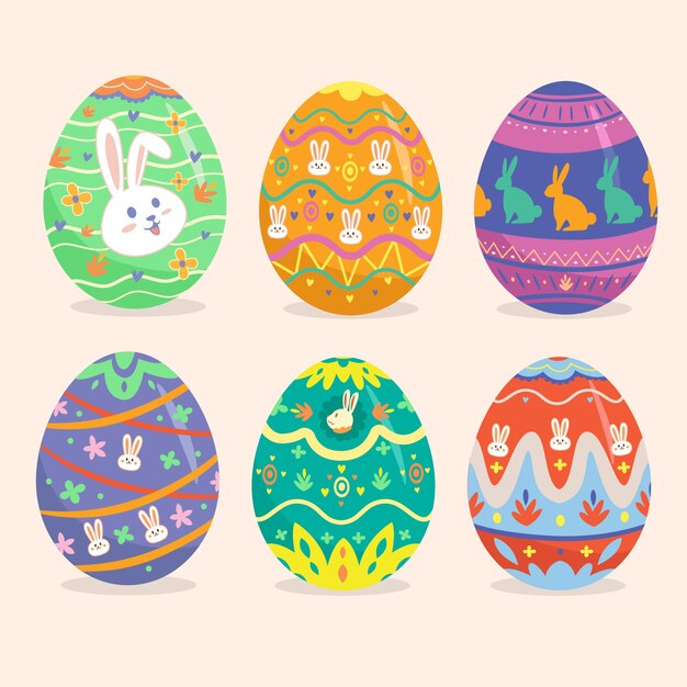 Collection of hand drawn easter eggs