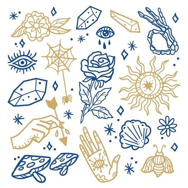Free vector collection of hand drawn esoteric elements