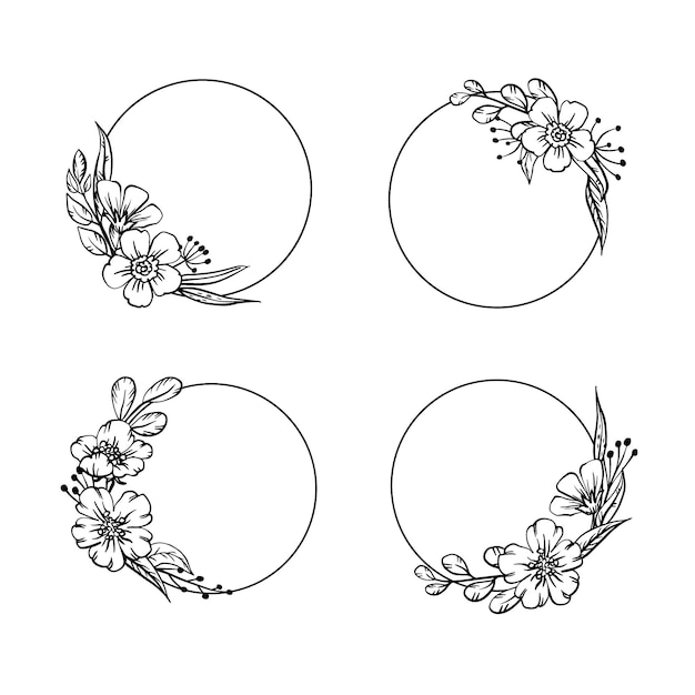 Collection of hand drawn floral frames