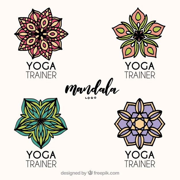 Collection of hand drawn floral mandalas logos