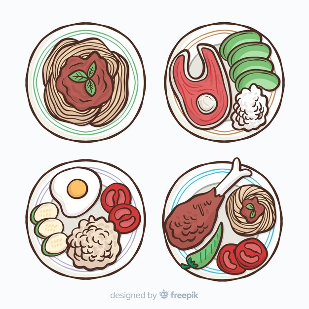 Collection of hand drawn food dishes