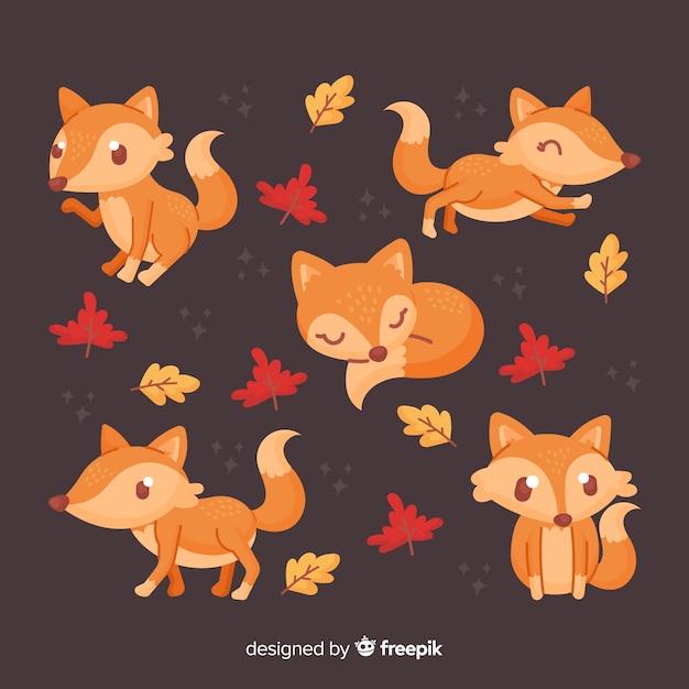 Free Vector collection of hand drawn foxes