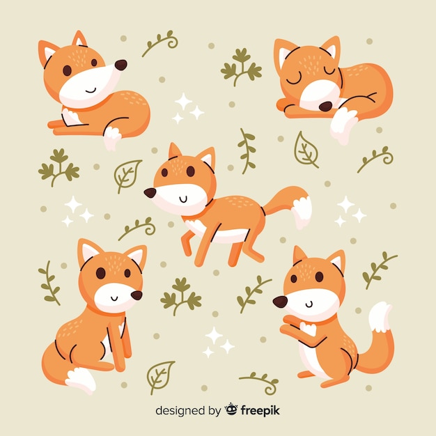 Free Vector collection of hand drawn foxes