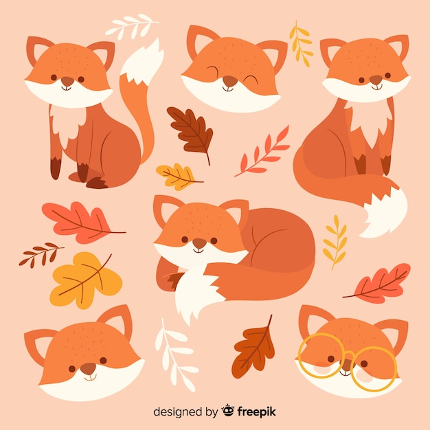 Free vector collection of hand drawn foxes