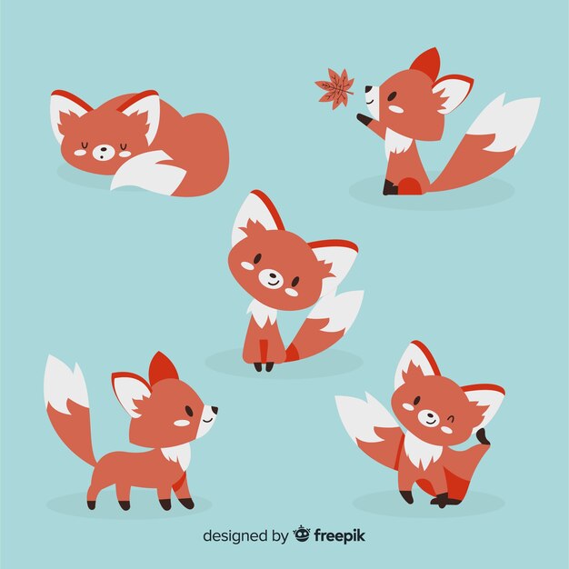 Free Vector collection of hand drawn foxes