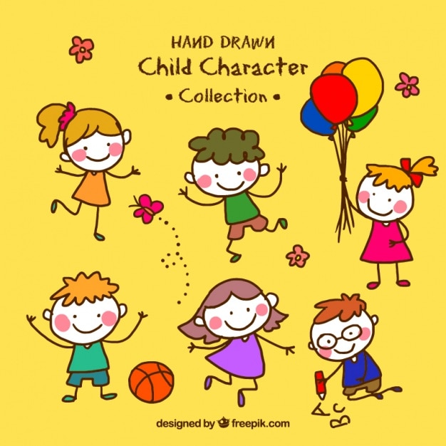 Free vector collection of hand-drawn funny kids