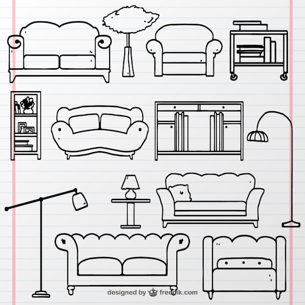 Sketch Items Home Graphic Drawing Furniture Stock Vector (Royalty Free)  723076024