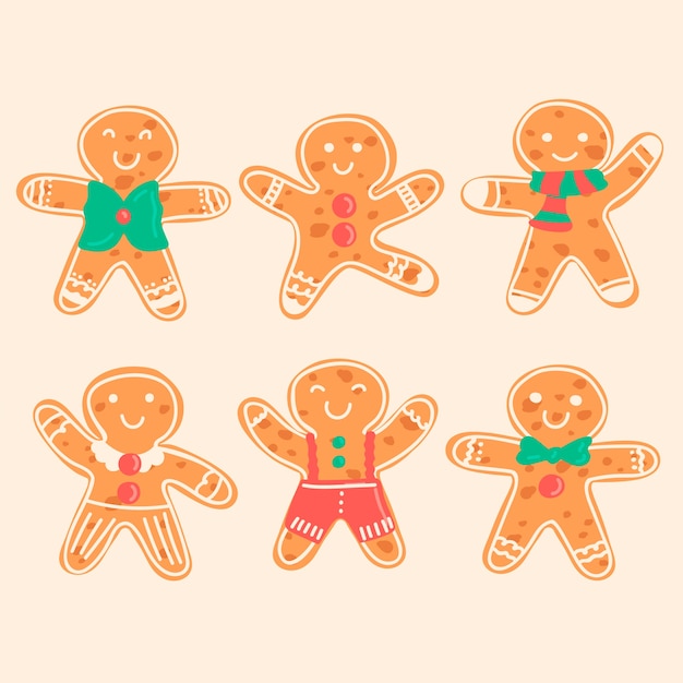 Collection of hand drawn gingerbread man cookie