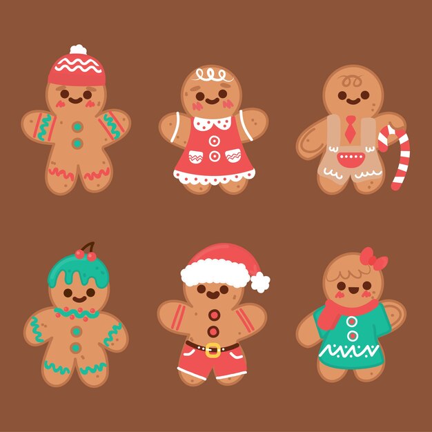 collection of hand drawn gingerbread man cookie