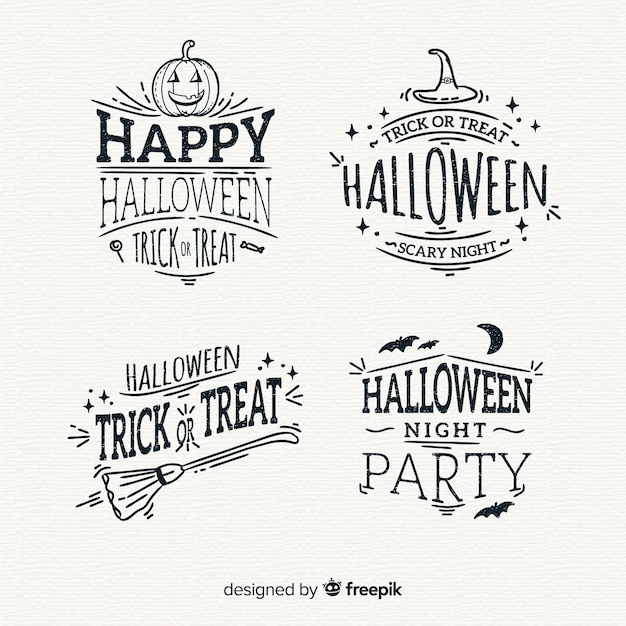 Vettore gratuito collezione di badge di halloween disegnati a mano