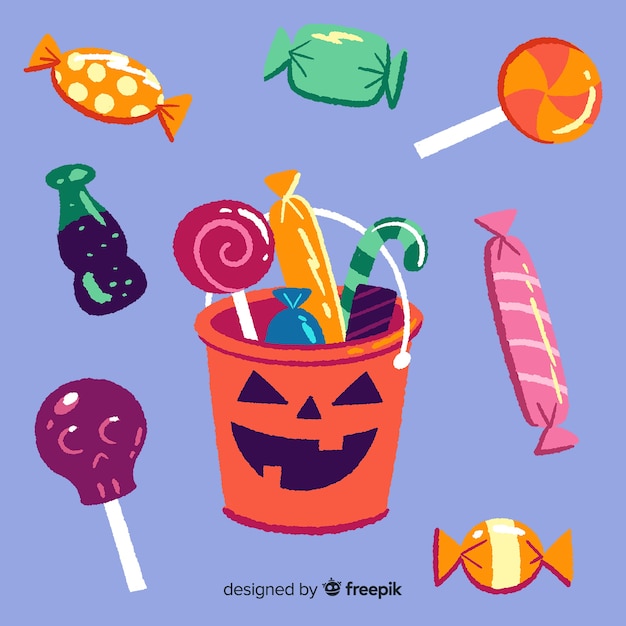 Raccolta di disegnati a mano di caramelle di halloween