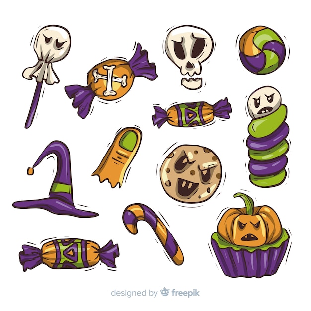 Free vector collection of hand drawn halloween candy