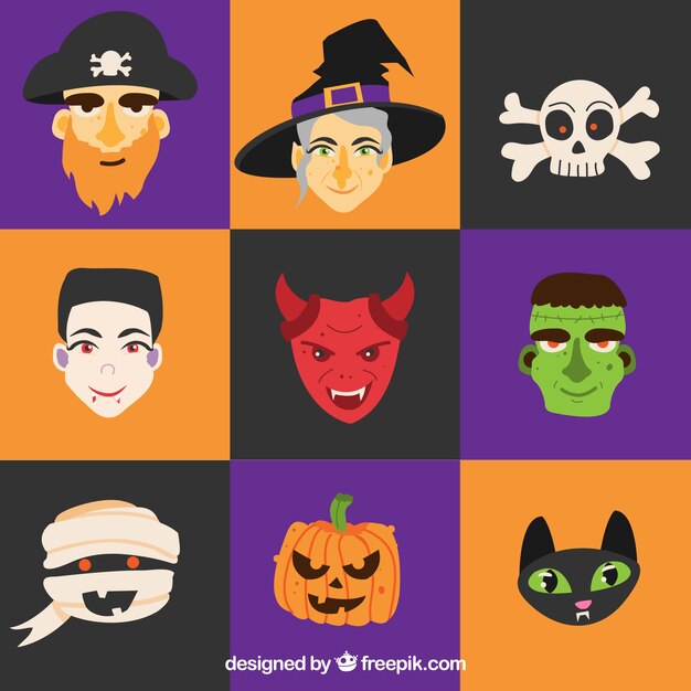 Collection of hand drawn halloween characters