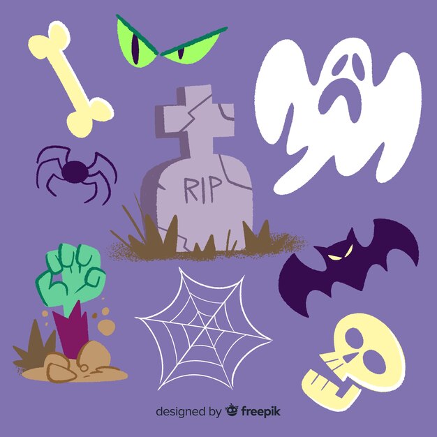 Collection of hand drawn halloween element