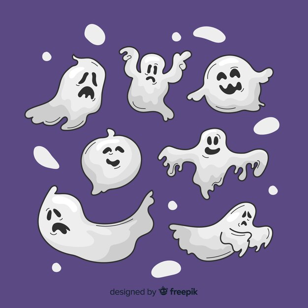 Free Vector collection of hand drawn halloween ghost