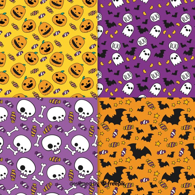 Collection of hand drawn halloween pattern