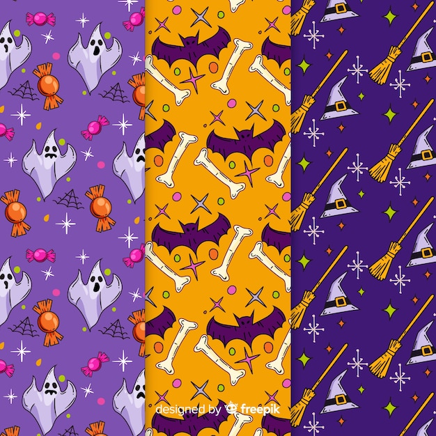 Collection of hand drawn halloween pattern