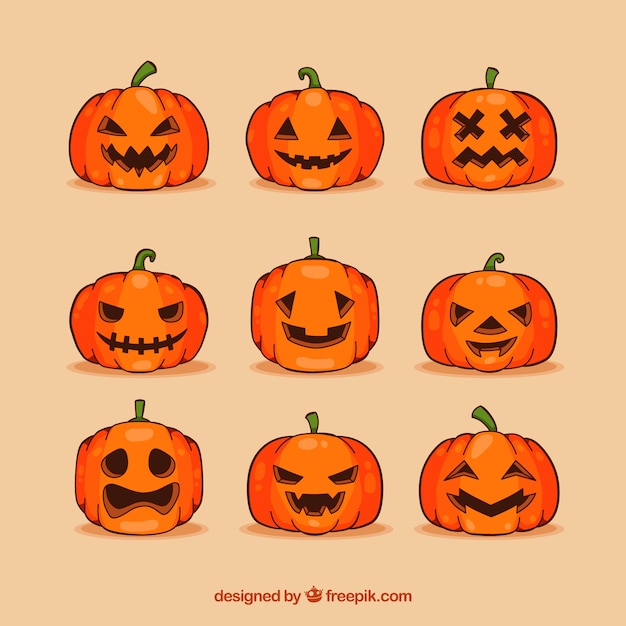 Free vector collection of hand drawn halloween pumpkin