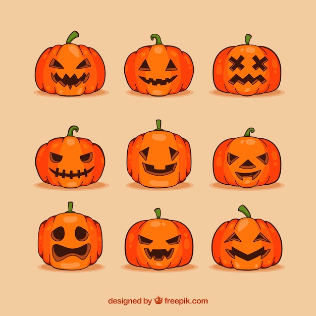 Raccolta di zucca di halloween disegnata a mano