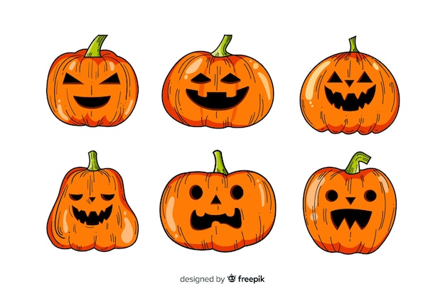 Collection of hand drawn halloween pumpkin