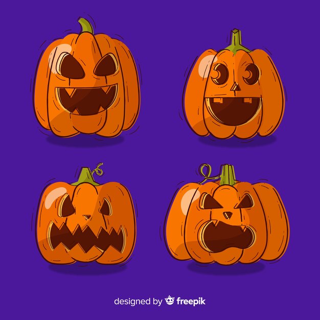 Collection of hand drawn halloween pumpkin